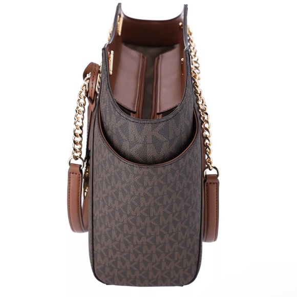 Michael Kors Jet Set Chain Brown MK Signature Large Shoulder Tote Bag - Picture 4 of 7